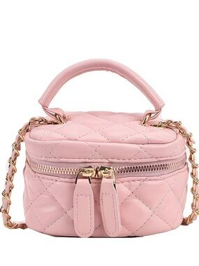 Affordable Fashion Finds Quilted Pink Mini Top-Handle Crossbody with Gold Chain